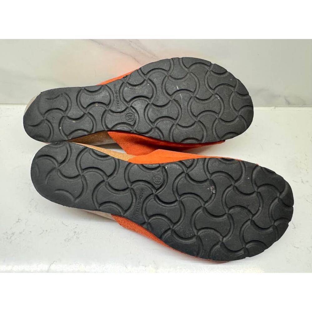 A. Giannetti Size 8.5 Orange Suede Leather Cork Wedge Heel Slides Made in Italy - Picture 6 of 7